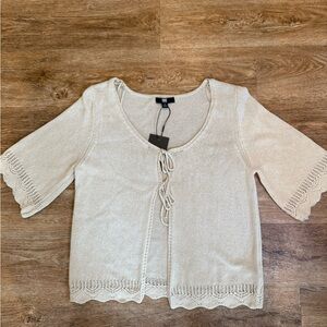 Frye Oyster Grey Lace Up Knit Cardigan Sweater NWT Small Boho